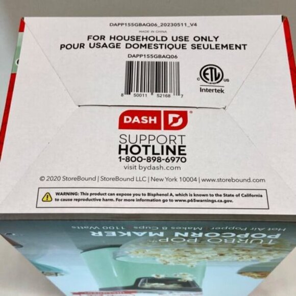 DASH Hot Air Popcorn Popper Maker with Measuring Cup to Portion Popping Corn New - Picture 5 of 6